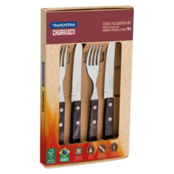 Zestaw sztućców do steków i pizzy, kartonik prezentowy – 4 szt., Tramontina, ciemny brąz, brązowy, 4 szt