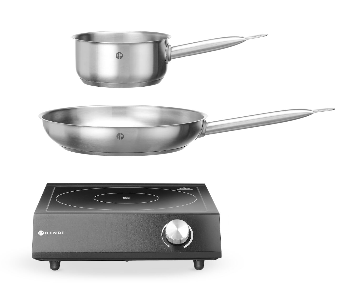 Zestaw - Kuchenka indukcyjna - 230V/3500W - czarna + garnek + patelnia | Hendi 239889