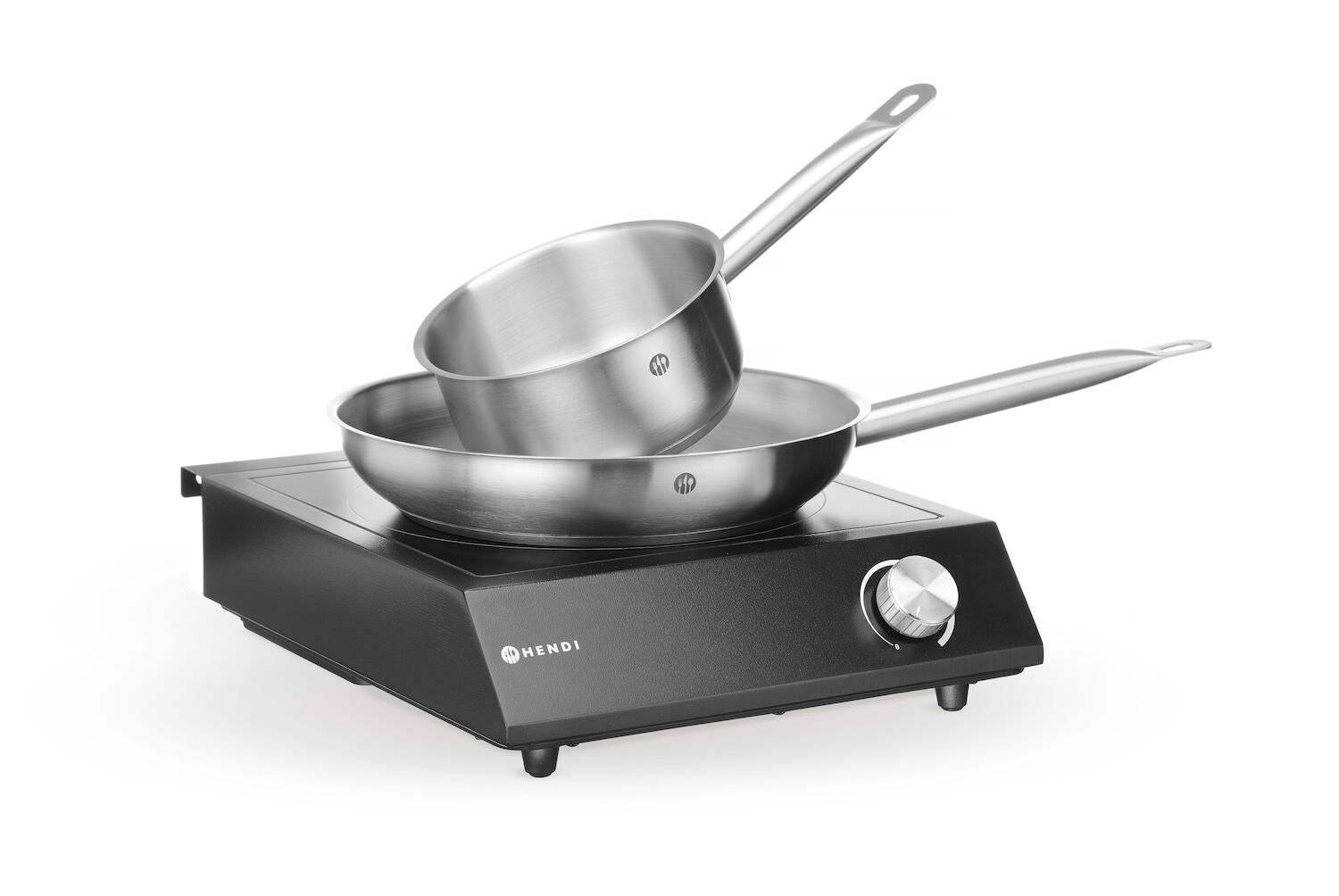 Zestaw - Kuchenka indukcyjna - 230V/3500W - czarna + garnek + patelnia | Hendi 239889