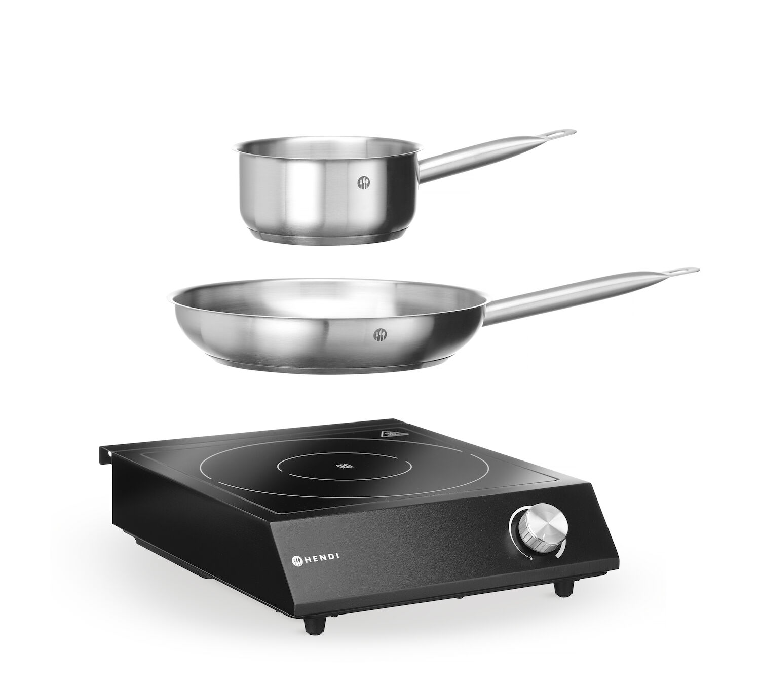Zestaw - Kuchenka indukcyjna - 230V/3500W - czarna + garnek + patelnia | Hendi 239889