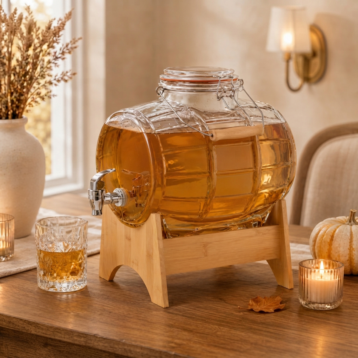 Szklany słój na napoje z kranikiem i stojakiem - 8 L