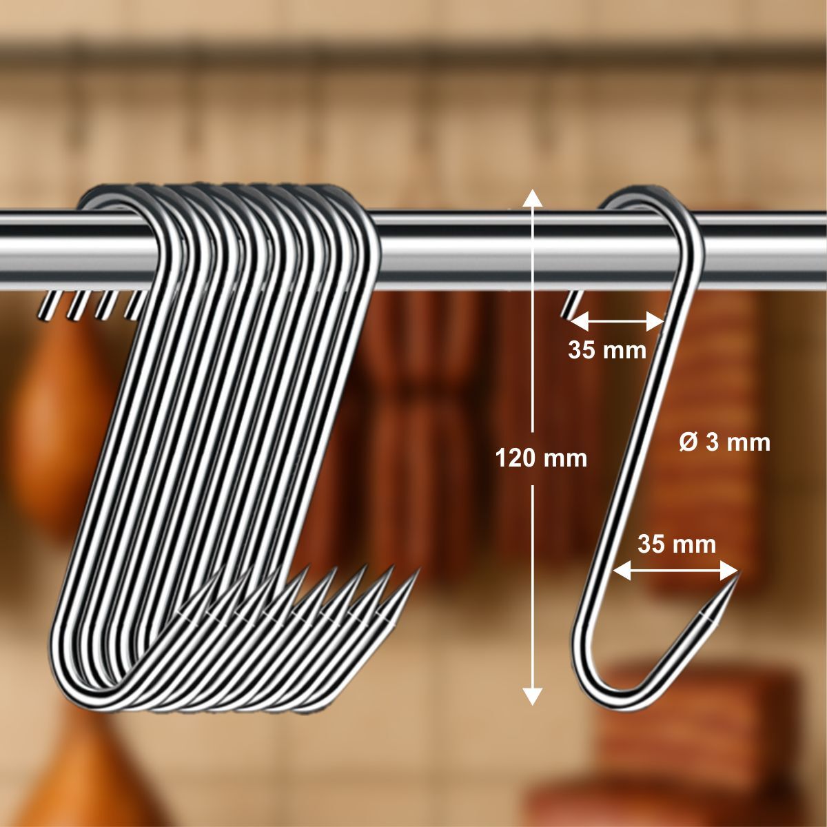 Haczyki do wędzenia z grotem 12 cm | zestaw 10 sztuk