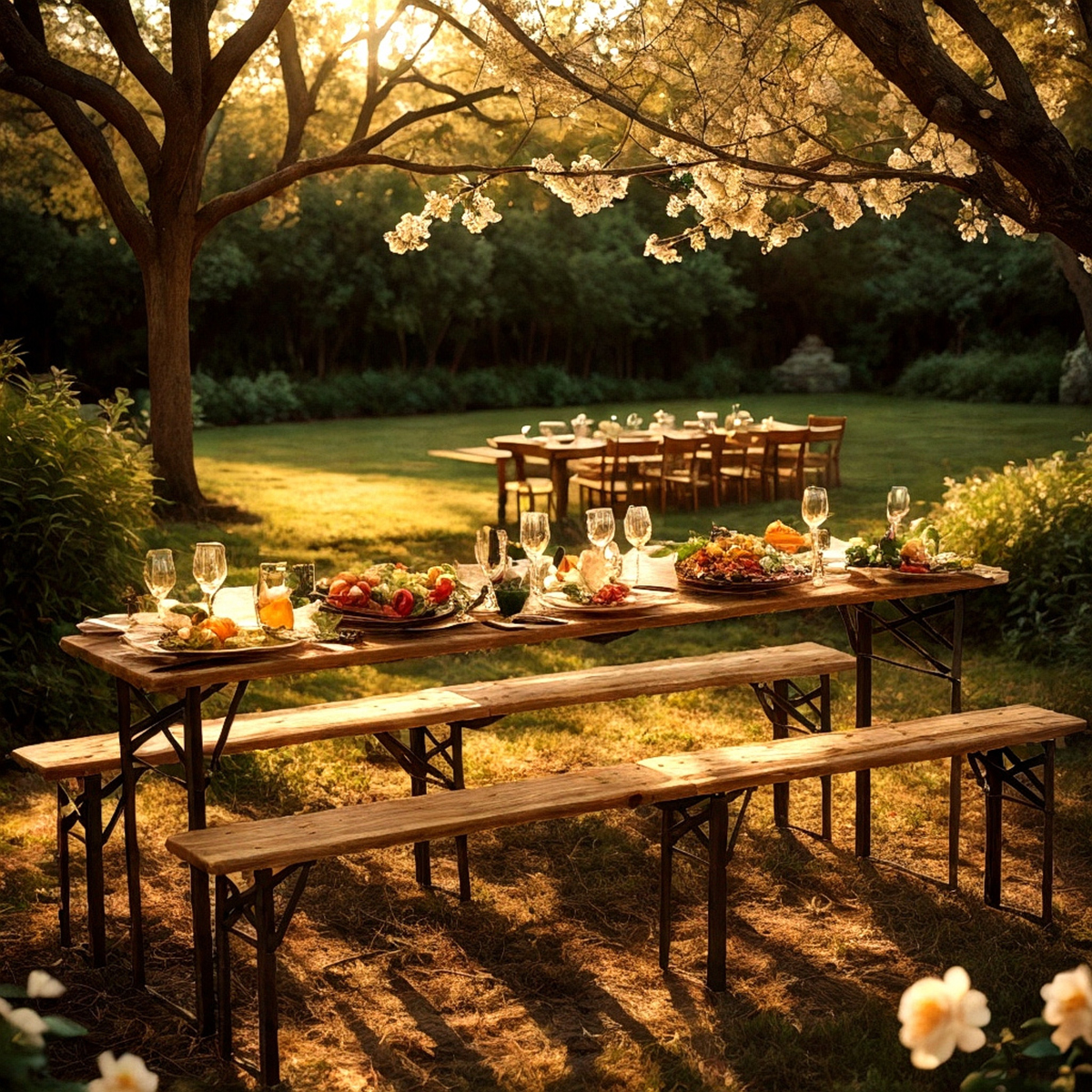 Ogrodowy składany zestaw Garden Line - 220 cm - stół + 2 ławki