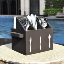 Drewniany organizer na sztućce - czarny | Gastrokitchen