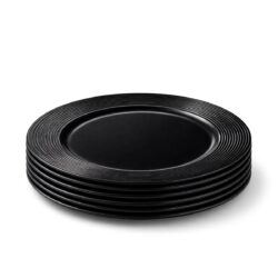 Zestaw 6 podkładek pod talerz - 33 cm - ryflowane - czarne