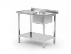 Stół do mycia z zlewem po prawej stronie i półką - Budget Line - 800x600x850 mm | Hendi 816998