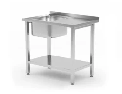 Stół do mycia zlewem po lewej stronie i półką - Budget Line - 800x600x850 mm | Hendi 817001