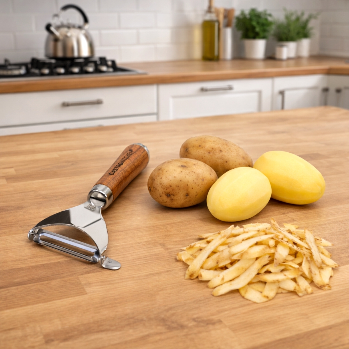 Stalowa obieraczka do warzyw z drewnianym uchwytem - 17,5 cm | Gastrokitchen