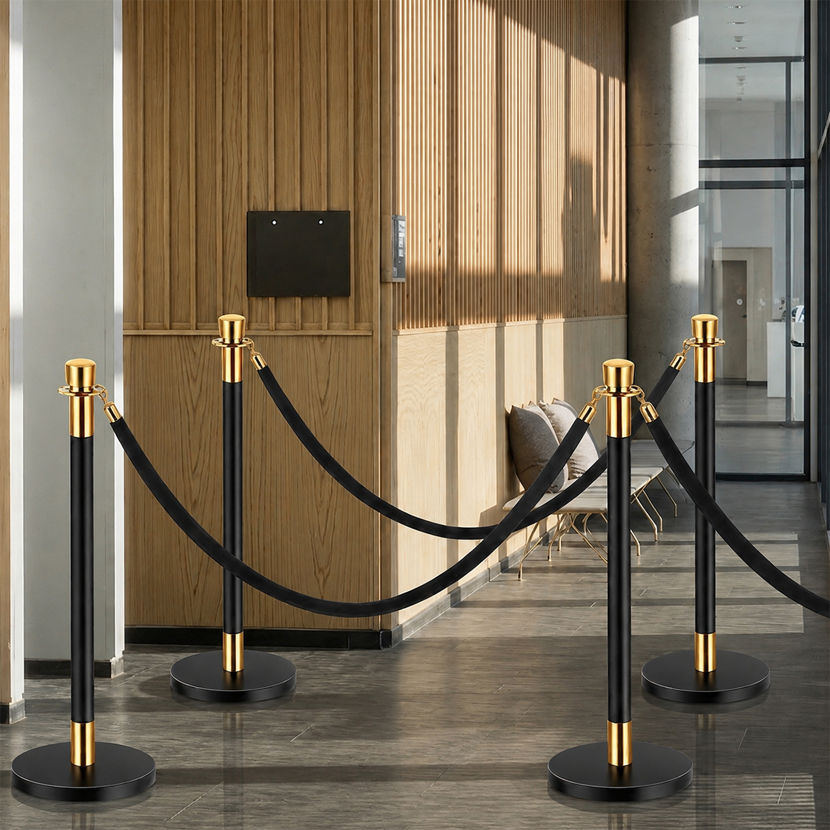 System barierek VIP - czarno-złoty - 6 słupków + 4 liny