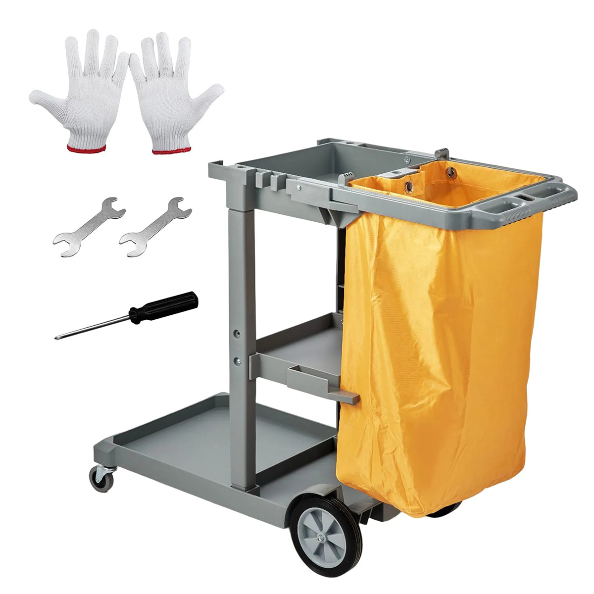 Wózek sprzątający z 3 przegródkami i workiem - nośność 90,7 kg