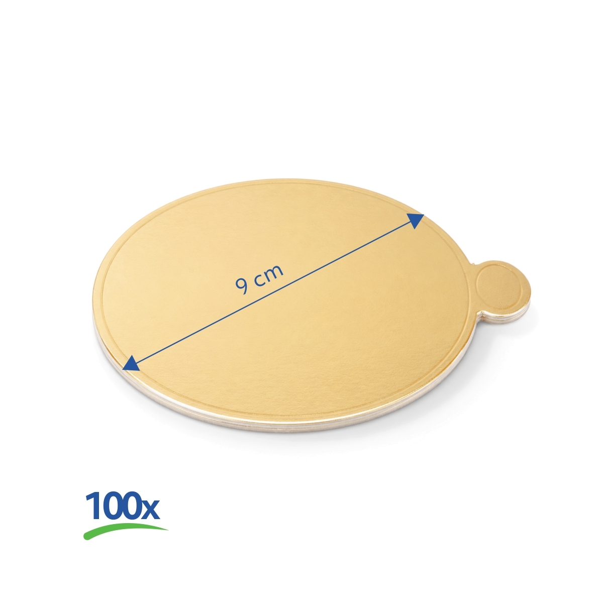 Złote okrągłe tekturowe podkładki pod desery, średnica 9 cm, opakowanie 100 sztuk.