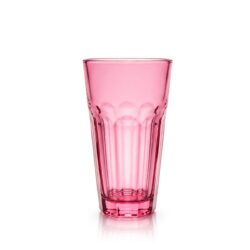 Wysoka różowa szklanka Alva 250 ml z wytłoczonym wzorem na dole.