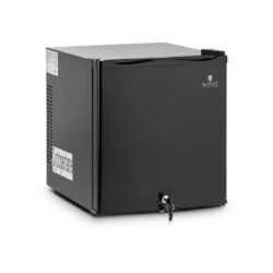 Kompaktny czarny metalowy minibar Royal Catering z matową powierzchnią, zamkiem i kluczami.