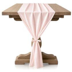 Elegancki bieżnik na stół 68 × 305 cm z poliestru w pudroworóżowym kolorze