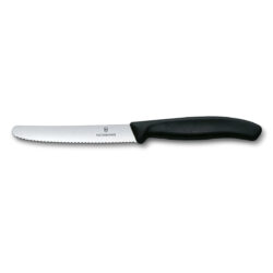 Victorinox Fibrox nóż do pomidorów, 11 cm ząbkowane ostrze ze stali nierdzewnej, czarna rękojeść poliamidowa.